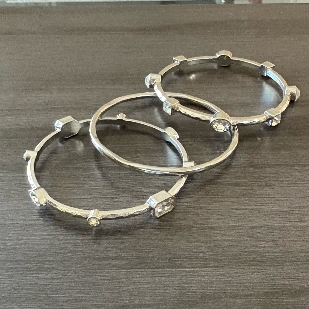 Silver Crystal Bezel Bangle Bracelet Set - Picture 4 of 6